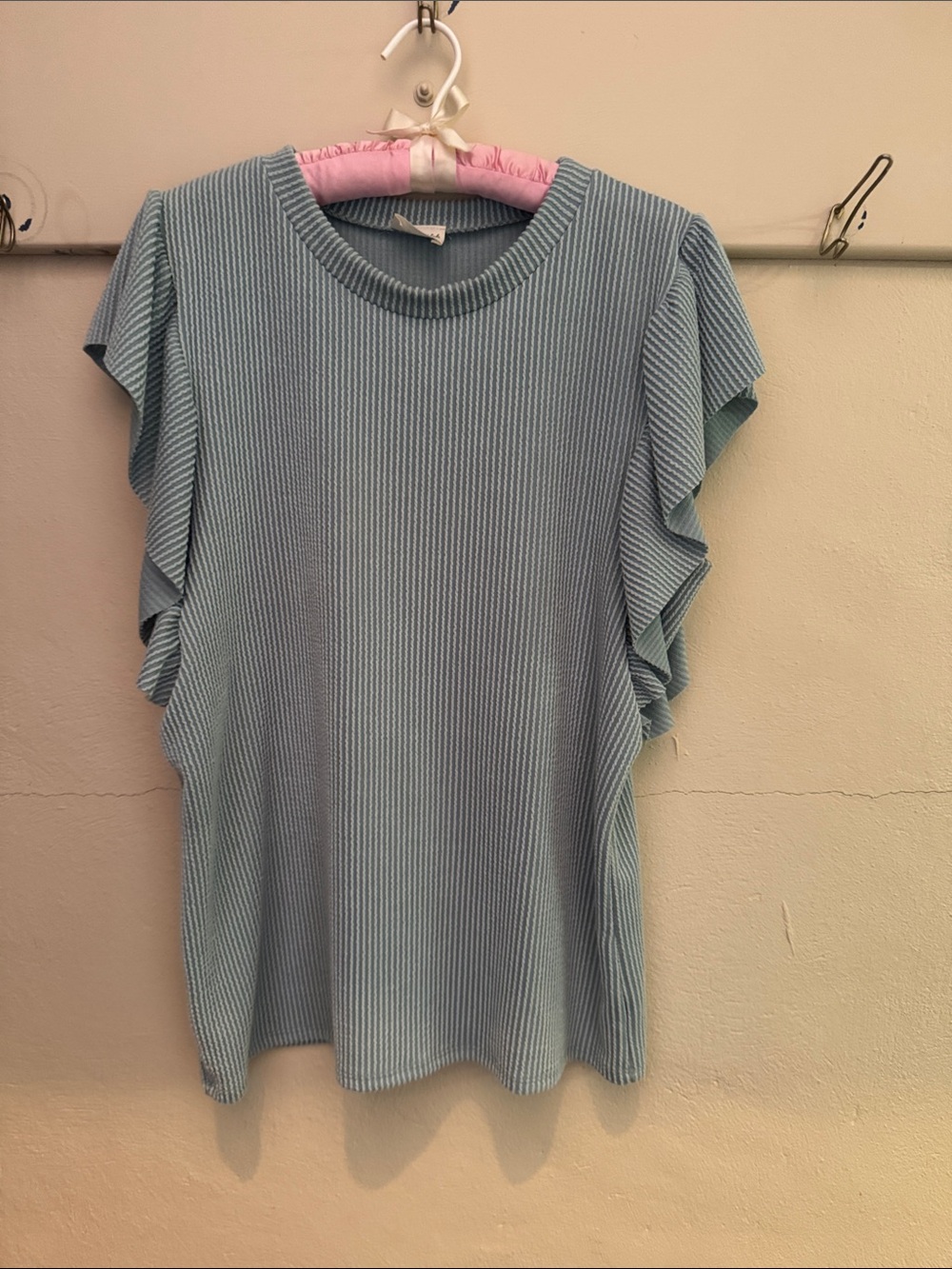 Love Light Blue Ruffle Sleeve Knit Top